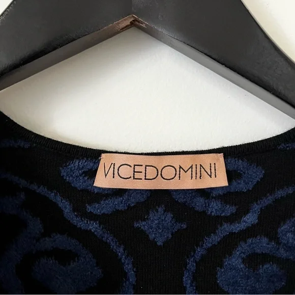 Vicedomini Italian Sleeveless Long Knit Vest in Navy Black Women's Large